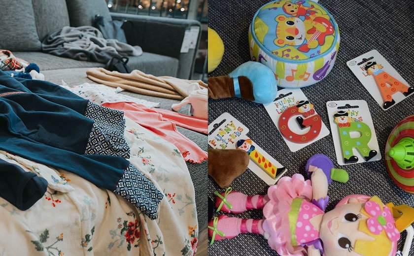 Odlaganje stvari na sedežno garnituro Fotelj je tudi odlagališče