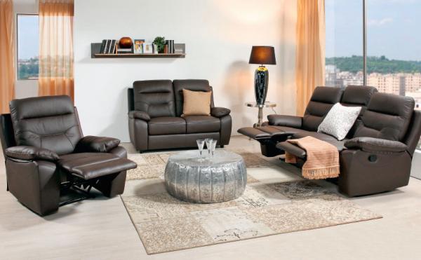 Usnjena rjava trodelna sedežna garnitura