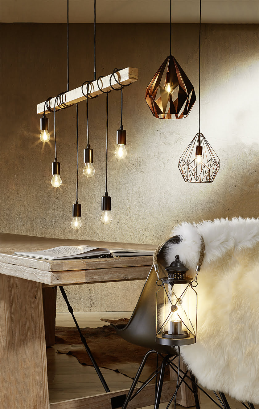 svetilke viseče moderen indujstrijski pridih baker les matirana kovina