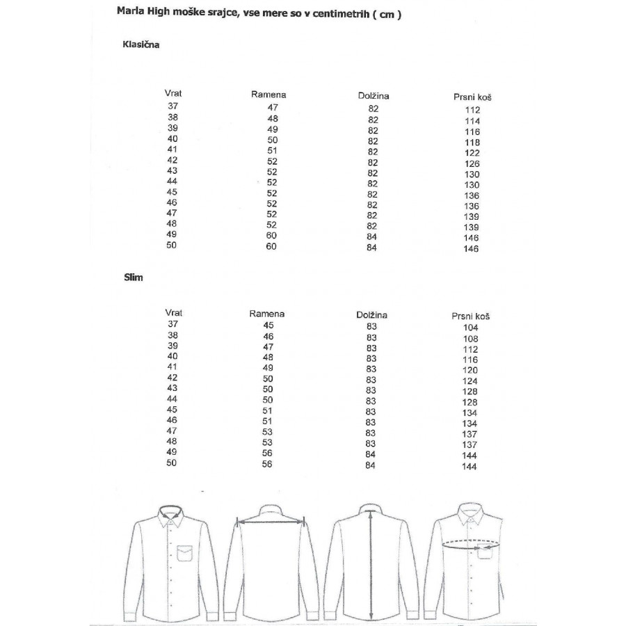Moška srajca/ kako določiti številko