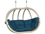 Dvojni leseni viseči fotelj Globo Swing Blue