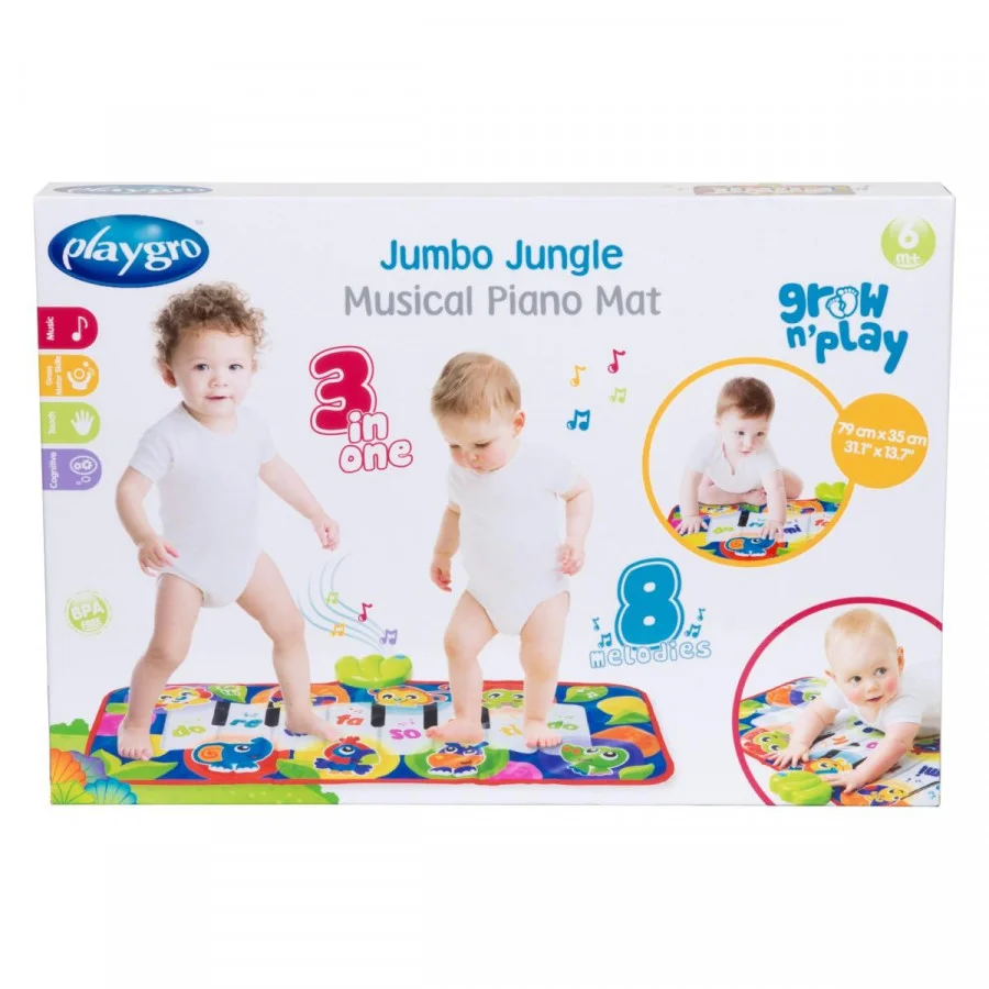 Playgro igralna podloga klavir z zvokom - Velika podloga za igranje. Predvaja 8 različnih melodij in zvoke živali. Ima dve stopnji - klavir ali melodije. Je