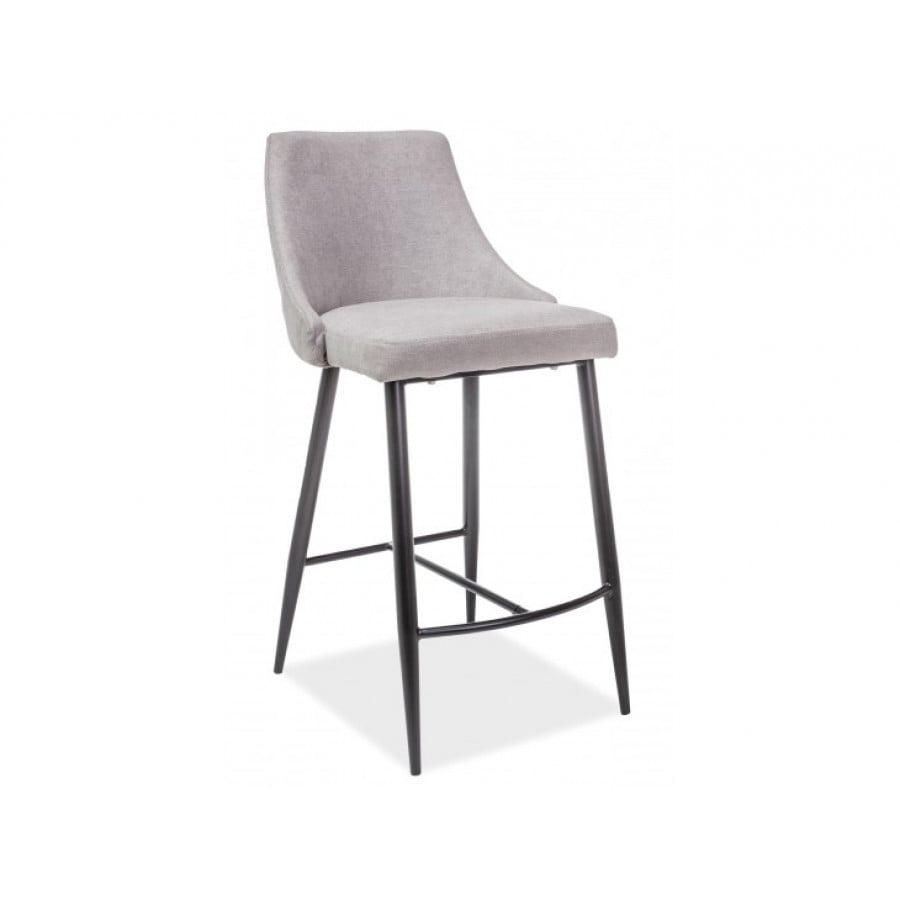Eleganten udoben barski stol NOEL. Narejen je iz kovine in tkanine. Dobavljiv v sivi barvi z mat črnimi kovinskimi nogami Barva: - siva Materijal: - kovina,