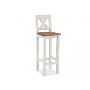 Masiven in udoben barski stol POP. Stol je narejen iz masivnega lesa. Dobavljiv je v barvi kot na sliki. Barva: - Bela / hrast Materijal: - masiven les