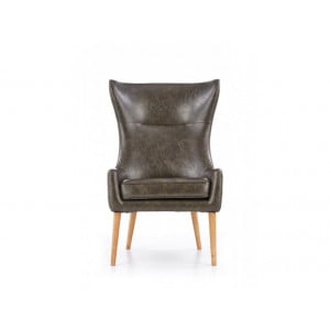 Fotelj AVARO 2 je elegantein in stabilen. Narejen je iz gumjastega masivnega lesa, oblečen v temno zeleno umetno usnje. - Š: 71 cm