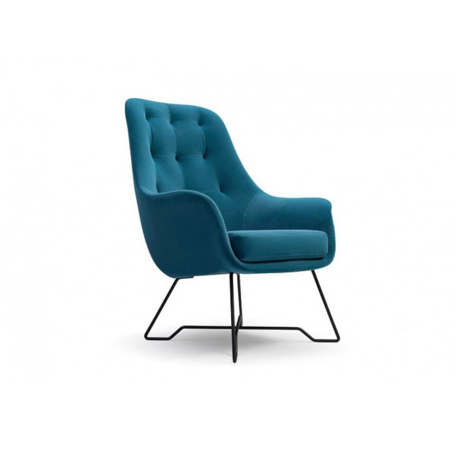 Fotelj IZIDOR v zeleni barvi je udoben in kvaliteten ter modernega videza. Je odlična popestritev za vaš dom ali pisarno. Nogice so kovinske. Dimenzije: