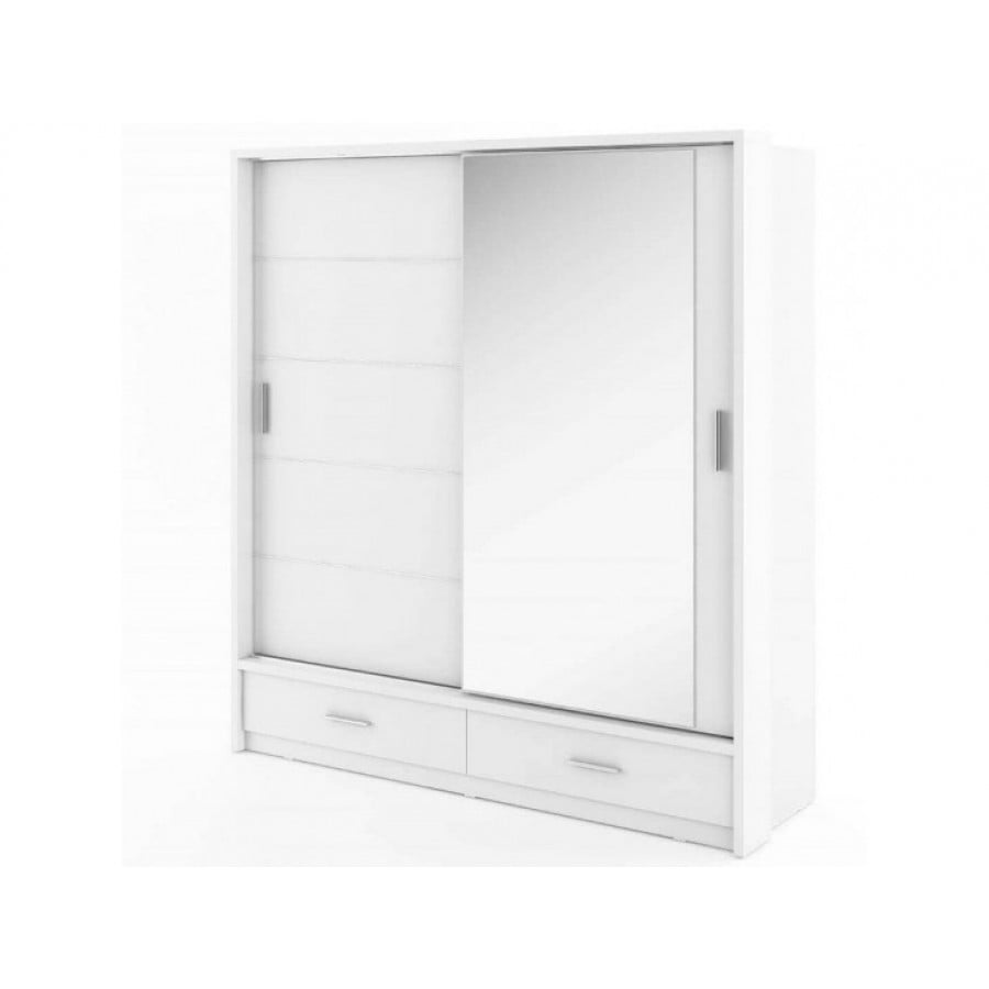Garderobna omara KREŠO 5 je omara s dvemi drsnimi vrati, dvema predaloma in vgrajeno osvetlitvijo. Ima visoko ogledalo katero je primerno za vsak prostor.