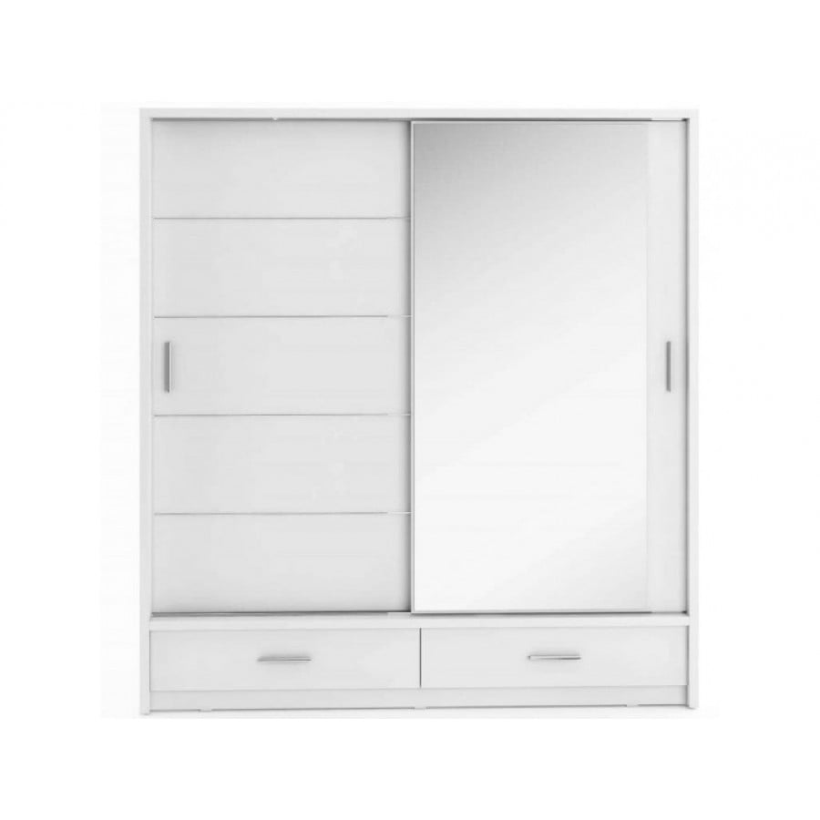 Garderobna omara KREŠO 5 je omara s dvemi drsnimi vrati, dvema predaloma in vgrajeno osvetlitvijo. Ima visoko ogledalo katero je primerno za vsak prostor.