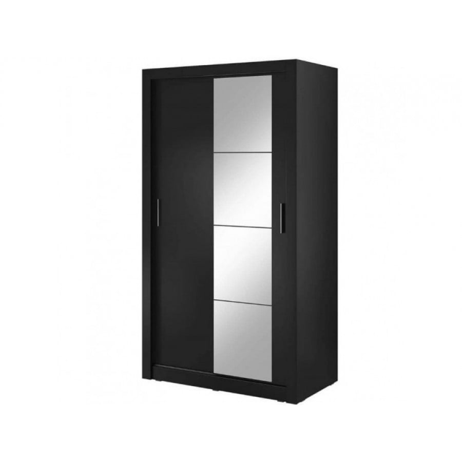 Garderobna omara KREŠO 6 je ozka omara z dvema vratoma in ogledali. Kompaktna je v dimenzijah in ima dvojna drsna vrata.Notri ima dve palici za obešala in