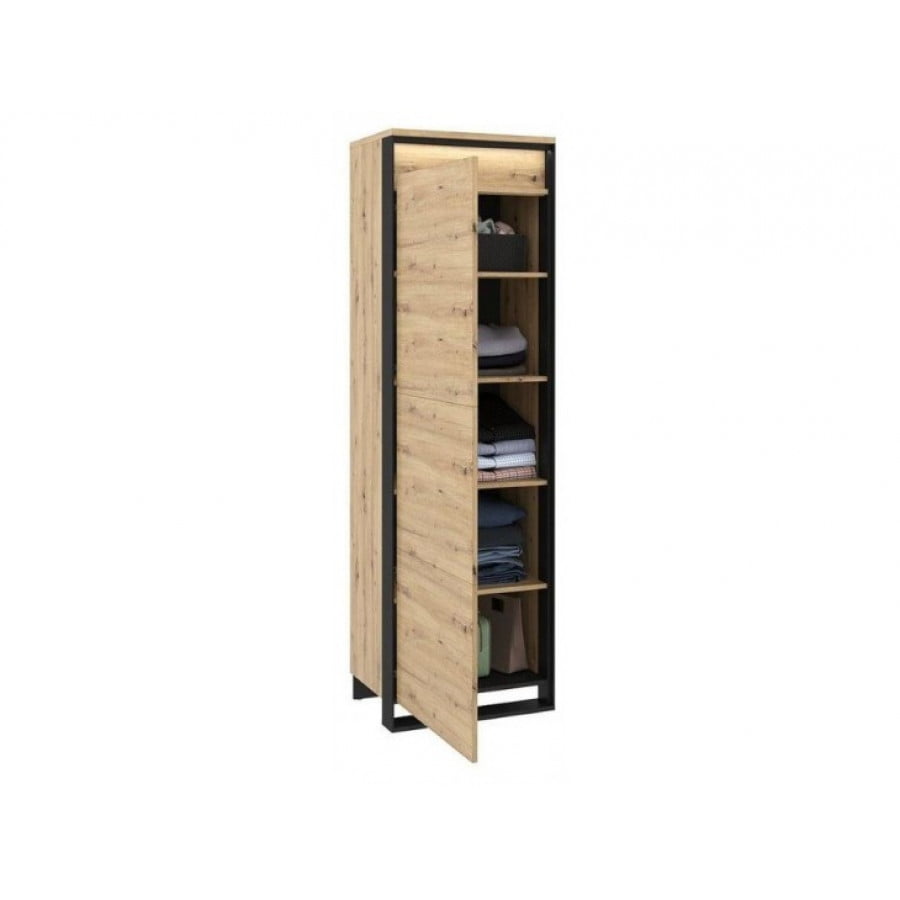 Dvokrilna garderobna omara KVIN 2 je prostorna omara s palico za obešalnike in notranjo knjižno omaro s policami. Omara je prostorna in moderna, zlije se v
