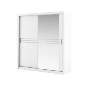 Garderobna omara LUPO ima dvojna drsna vrata s ogledalom. V notranjosti lahko najdete tirnico za obešalnike in dve notranji polici s policami. Dobavljiva je v