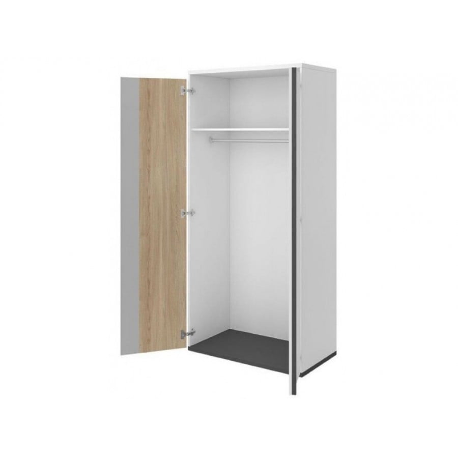 Garderobna omara MELI je dvokrilna omara s veliko prostora. Primerna je za vsako spalnico, zlije se v vsak prostor. Dimenzije: - Š:90 x V: 198x G:50 cm