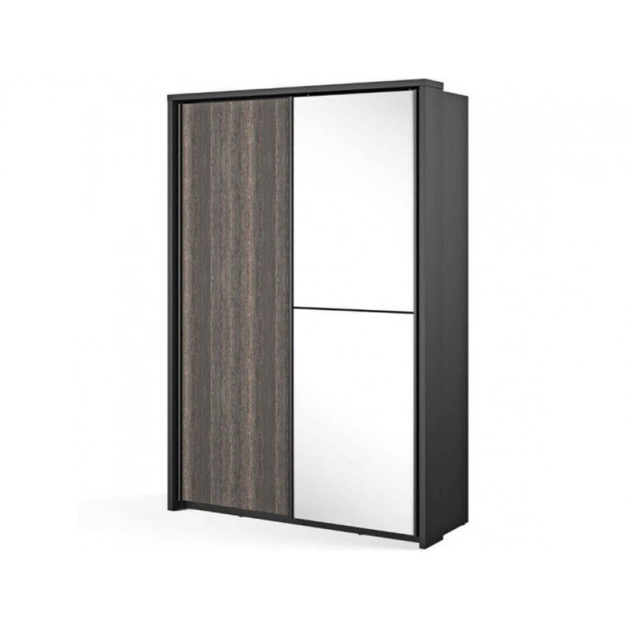 Garderobna omara TAI je dvokrilna garderobna omara z ogledalom, dvema policama in policami. Omara je dostopna v elegantni temni barvi, ki je primerna za vsako