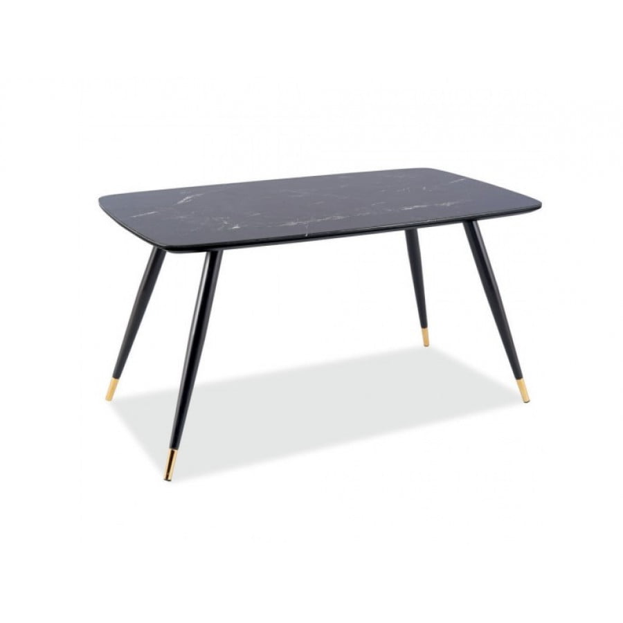 Naj s svojo eleganco tudi vaš prostor popestri miza KALI 2. Plošča mize je iz MDF in kaliranega stekla, efekt kamna . Noge mize so iz kovine v črno/zlati