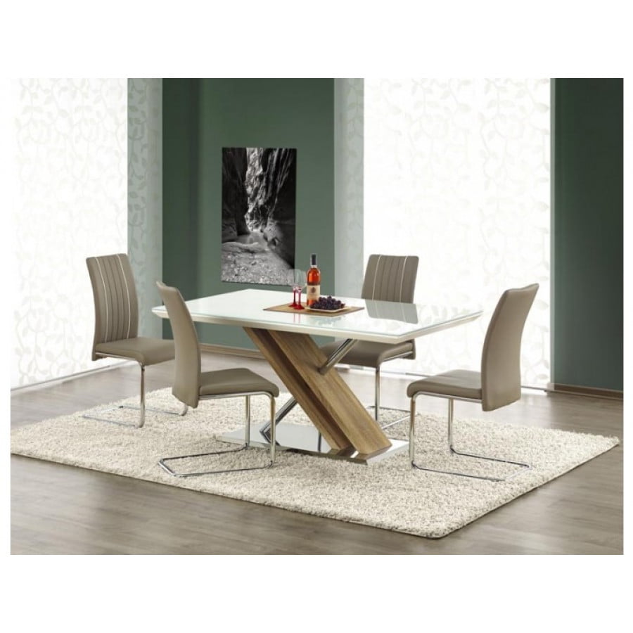 Jedilna miza NEMUS je kakovostna miza čistega in atraktivnega videza. Kombinacija svetleče beline in sonoma hrasta predstavlja sodoben pristop k ureditvi