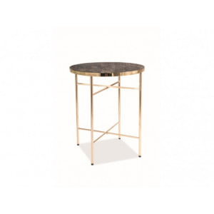 Moderna klubska mizica BIBA gold 2 je kvalitetna ter stabilna in primerna za vsako dnevno sobo. Mizna plošča je narejena iz kaljenega stekla z marmornim
