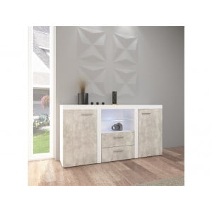 Uporabna in praktična komoda RUBA. Primerna je za dnevne sobe in jedilnice. Barva: - beton / bela Dimenzija: Širina: 156,4 cm Višina: 80,5 cm Globina: 40,25