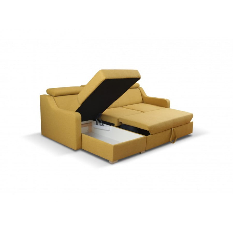 Kotna garnitura ELI je kotna sedežna garnitura, katera je narejena iz rumenega blaga. Garnitura se raztegne v ležišče in ima zaboj za posteljino. Sedežna