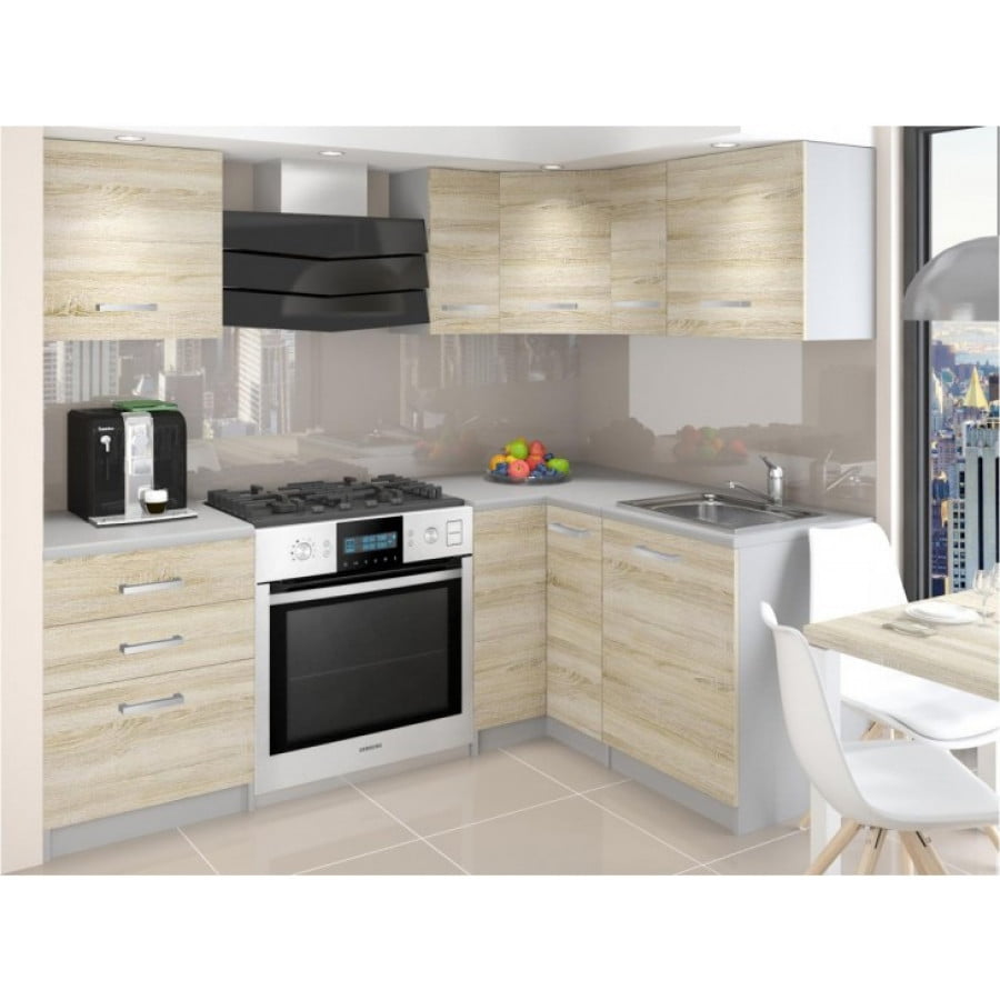 Kotni kuhinjski blok APUS je moderen, prostoren in kvaliteten. Dobavljiv je v treh različnih barvah kuhinjskih elementov. Debelina kuhinjskega pulta je 3cm.V