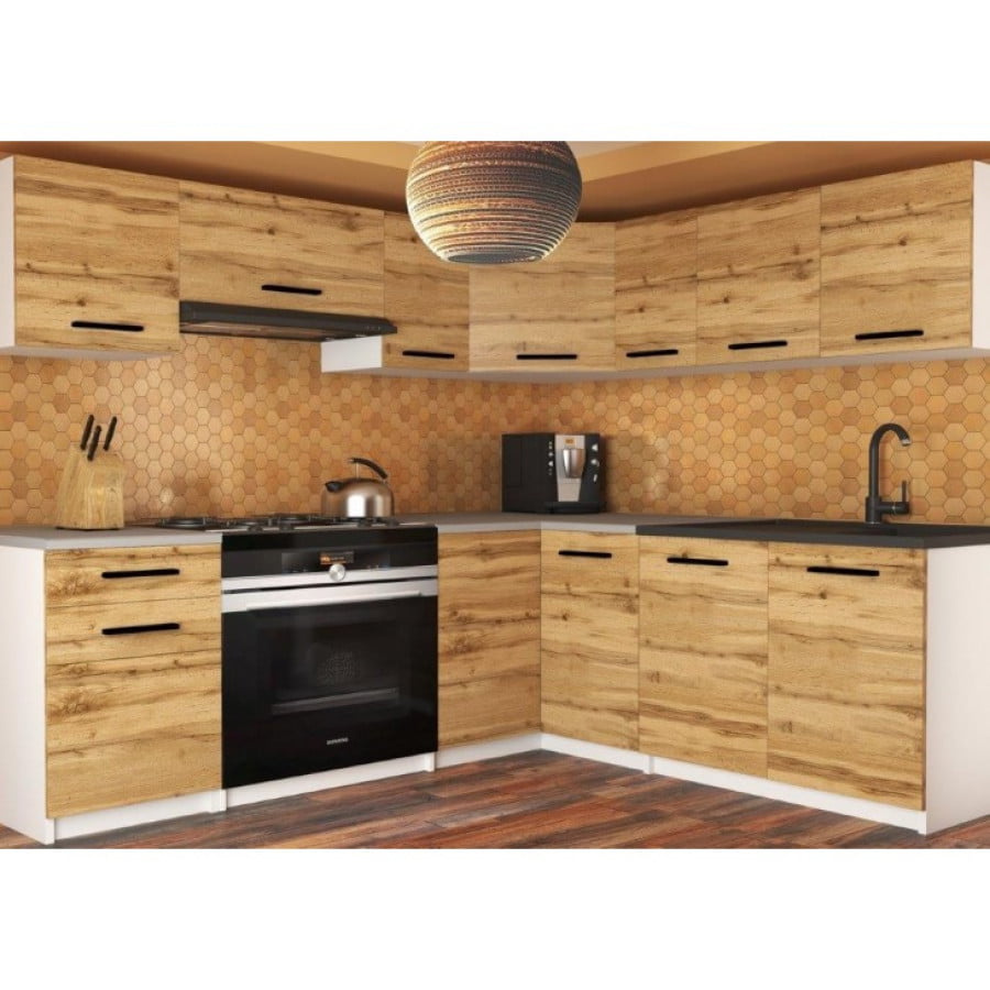 Eleganten kotni kuhinjski blok TIARA , ki bo zagotovo osvežil vašo kuhinjo. Dobavljiv je v različnih barvah kuhinjskih elementov. Delovni pult ni v enem