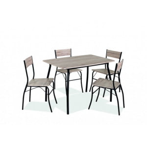 Kuhinjska garnitura DOSS hrast je sestavljena iz mize in štirih stolov. Ogrodje stola in mize je kovinsko. Dimenzija mize: