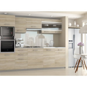 Kuhinjski blok ATAIR 240 je moderen in prostoren. Dobavljiv je v treh barvah kuhinjskih elementov. Debelina kuhinjskega pulta je 3cm. V ceno je vključen le