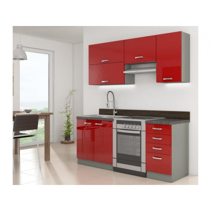 Kuhinjski blok ELITE 180 cm je dobavljiv v več barvah. Debelina delovnega pulta je 28 mm. Kuhinja je izdelana iz oplemenitenih ivernih plošč debeline 16 mm