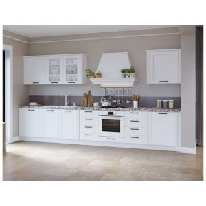 Kuhinja EMA 2 je moderna, rustikalna in kvalitetno narejena kuhinja. Dobavljiva je v beli barvi. Kuhinja ima mehko zapiranje predalov in vrat. Fronte kuhinje