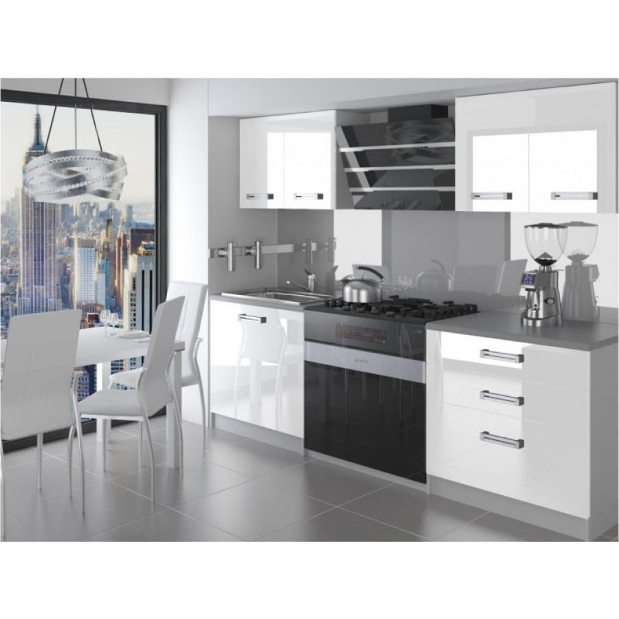 Polepšajte svojo kuhinjo z modernim kuhinjskim blokom JURIJ 120 v visokem sijaju. Dobavljiv je v več različnih barvah kuhinjskih elementov. Delovni pult ni