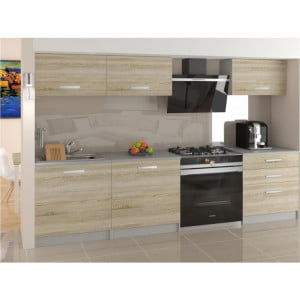 Moderno oblikovan in kvaliteten kuhinjski blok RABAT 180. Dobavljiv je v treh barvah kuhinjskih elementov. Debelina kuhinjskega pulta je 3cm. Možnost je