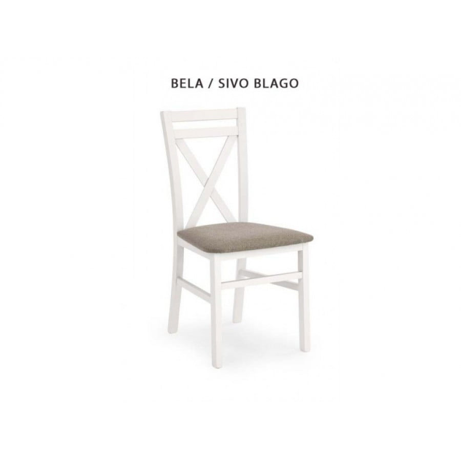 Kuhinjski stol DARLA je preprost in kakovosten jedilni stol. Ogrodje je iz bukve različnih barv lesa, sedišče pa iz blaga prav tako različnih barv tkanine.