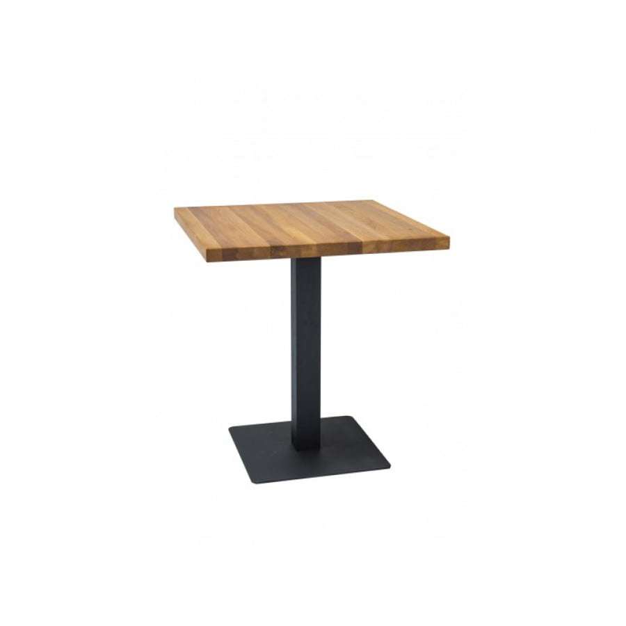 Jedilna mizica RUO 2 vas bo prepričala s svojo kvaliteto in stabilnostjo. Mizna ploša je narejena iz masivnega hrastovega lesa, podnožje pa je kovinsko, v