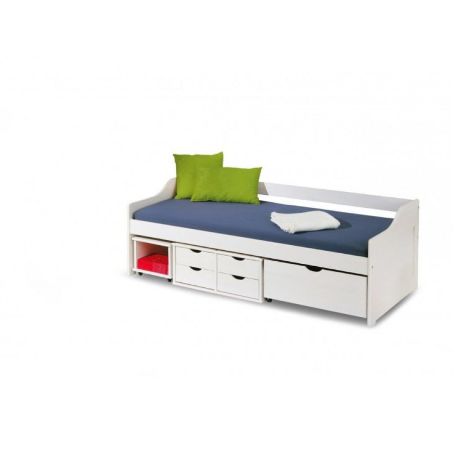 Masivna postelja FLAVIJO je dobavljiva v beli barvi. Izjemno vzdržljiva in funkcijonalna postelja. Barva: -bela Dimenzija: -209x96x66 cm Dimenzija ležišča: