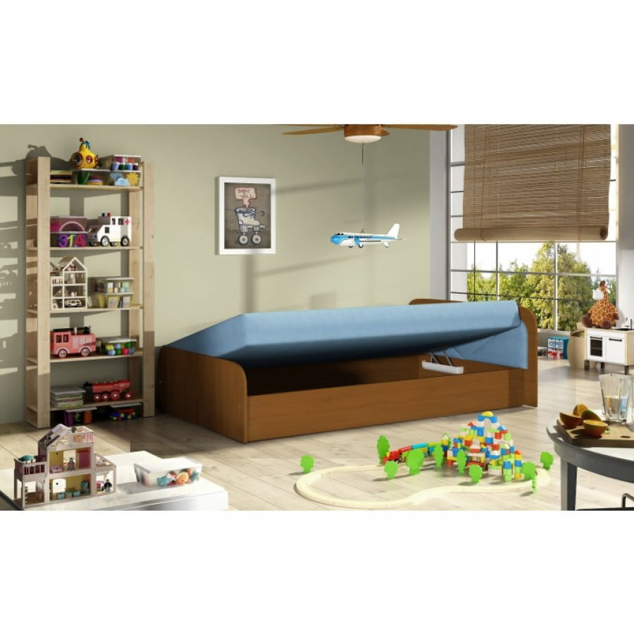Postelja TEJA je klasična postelja primerna za otroške ali mladinske sobe ali kot dodatno ležišče v vsakem prostoru. Je dvižna, ima velik predal za