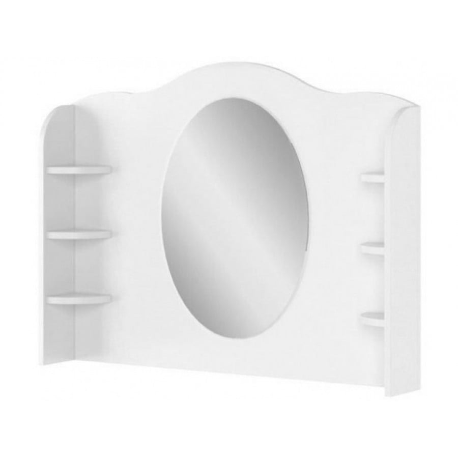 Ogledalo LINA je podaljšek toaletne mize primeren za kombinirati s komodo LINA ter pisalno mizo LINA. Opremljeno je z velikim, ovalnim ogledalom in majhnimi