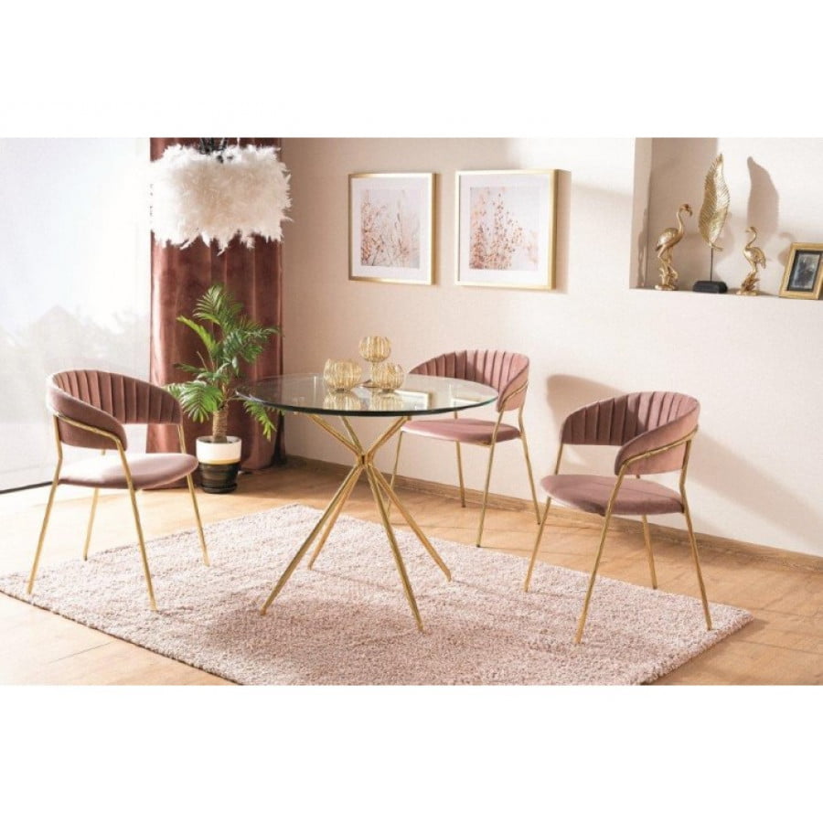 Okrogla jedilna miza AZIJA je elegantna in minimalistična. Narejena je iz kovine. Dimenzije: - Fi80 x V: 76 cm Material: - Kovina / kaljeno steklo Barve: -