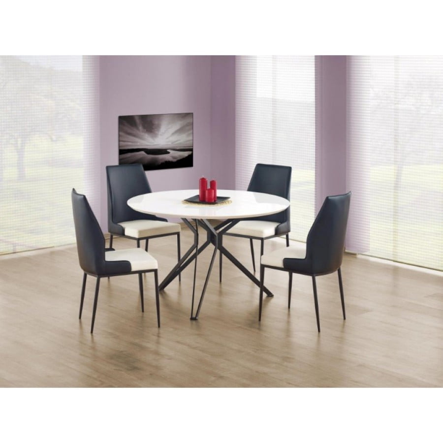 Jedilna miza PIX je modernega stila. Mizno podnožje je narejeno iz kovine, mizna plošča pa je iz lakiranega MDF-a. Barva: - bela sijaj/črna Material: -
