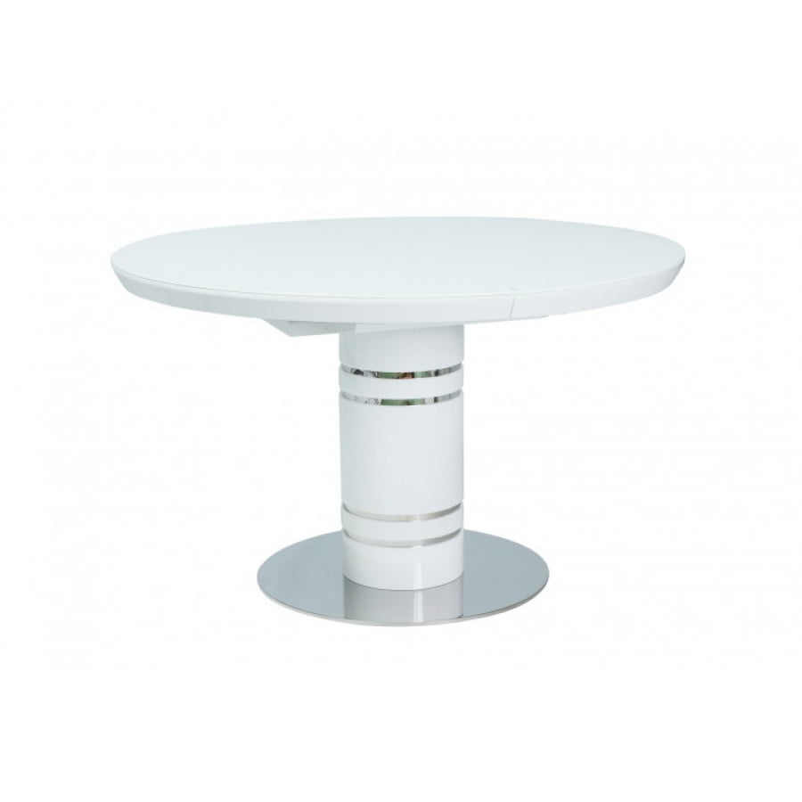 Kuhinjska miza STRATOS je kvalitetna ter stabilna. Mizna plošča je iz MDF-a ter kaljenega stekla. Podnožje je narejeno v kombinaciji MDF-a in brušenega