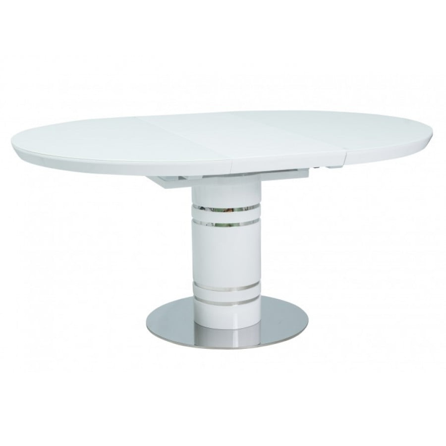 Kuhinjska miza STRATOS je kvalitetna ter stabilna. Mizna plošča je iz MDF-a ter kaljenega stekla. Podnožje je narejeno v kombinaciji MDF-a in brušenega