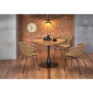 Okrogla miza KARMENO je kvalitetna in stabilna miza sodobnih oblik. Kombinira ljubezen do lesa in moč kovine. Dimenzije: - Fi100 x V: 75 cm Material: - MDF /