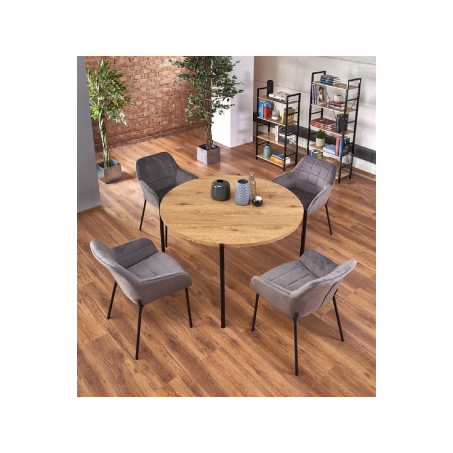 Okrogla miza MEGAN je kvalitetna okrogla miza iz kovine in lesa. Dimenzije: - Fi120 x V: 76 cm Material: - MDF / laminirana plošča / barvana kovina Barve: -