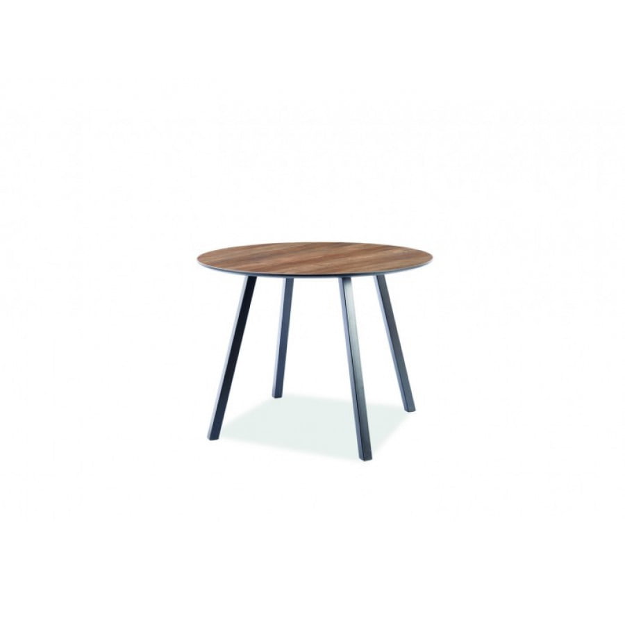 Okrogla miza PAK je praktična, stabilna in prijetna na pogled. Dimenzije: - FI100 x 75 cm Material: - MDF / furnir / kovina Barve: - Oreh / črna mat