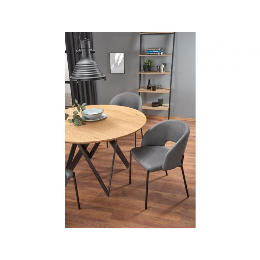 Okrogla miza ZAMBI je kvalitetna okrogla miza iz kovine in lesa. Podnožje je sodobne oblike in privlači poglede. Miza je stabilna in kvalitetna. Dimenzije: -