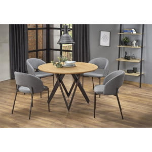 Okrogla miza ZAMBI je kvalitetna okrogla miza iz kovine in lesa. Podnožje je sodobne oblike in privlači poglede. Miza je stabilna in kvalitetna. Dimenzije: -
