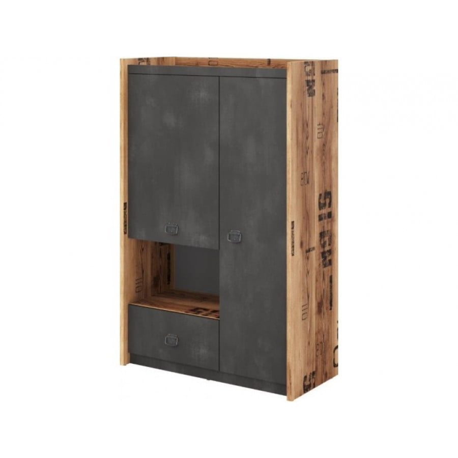 Omara FERDO je primerna za vsak prostor. Lahko se jo uporablja kot omaro v dnevni sobi ali pa kot garderobno omaro. Ima en predal, 5 polic ter dvojna vrata.