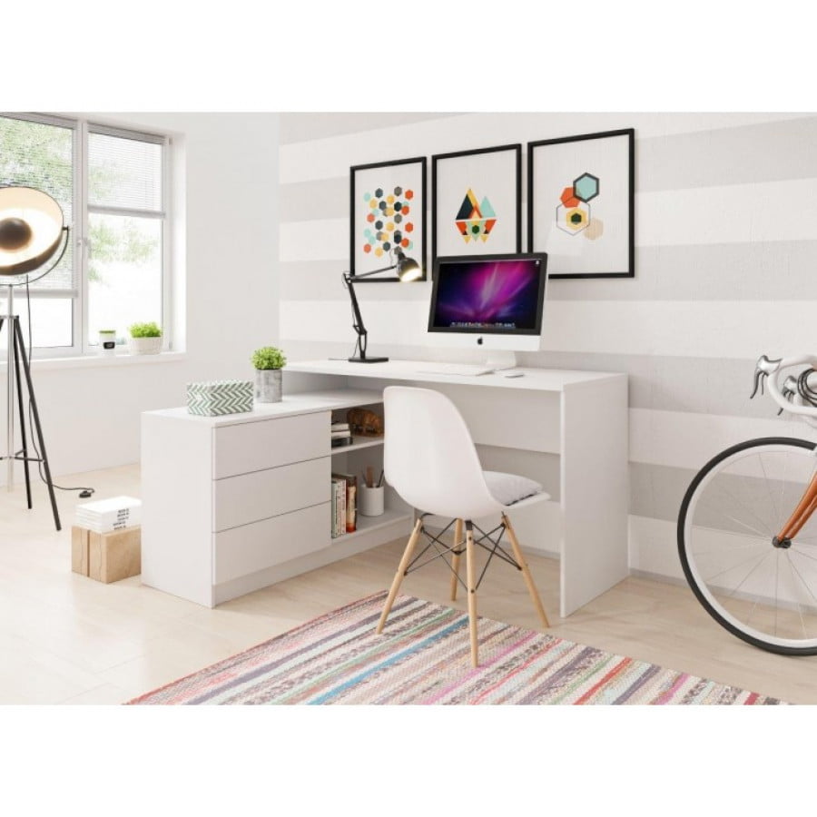 Značilnosti TEODORA pisarniške mize je sodobni dizajn, primeren za vsak prostor. Predalniki se odpirajo s push-click sistemom, namesti se jih lahko na levo