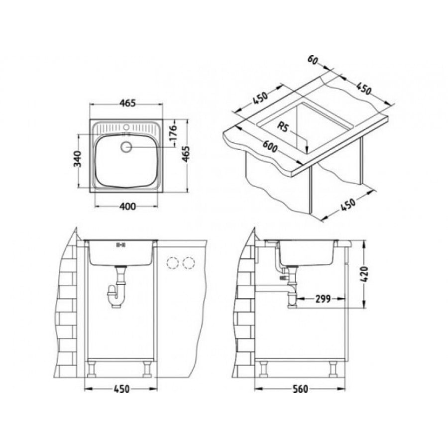 Inox pomivalno korito B 130 je vgradno. Dimenzija je 46,5 x 46,5 cm. Minimalna širina omarice je 45 cm. Velikost posode je 34 x 40 x 16. Korito ne vsebuje