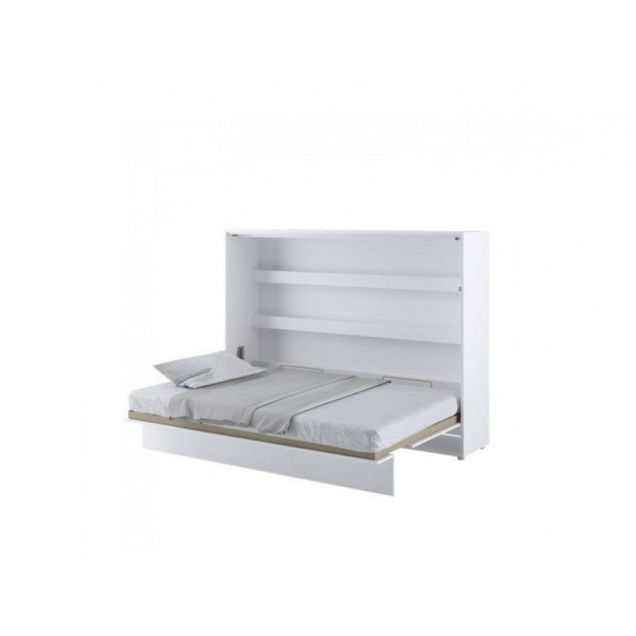 Vodoravna stenska postelja ZVONČEK je primerna za vzmetnico 140 cm širine. Opremljena je z dodatnimi notranjimi policami. Primerna je tudi za majhno