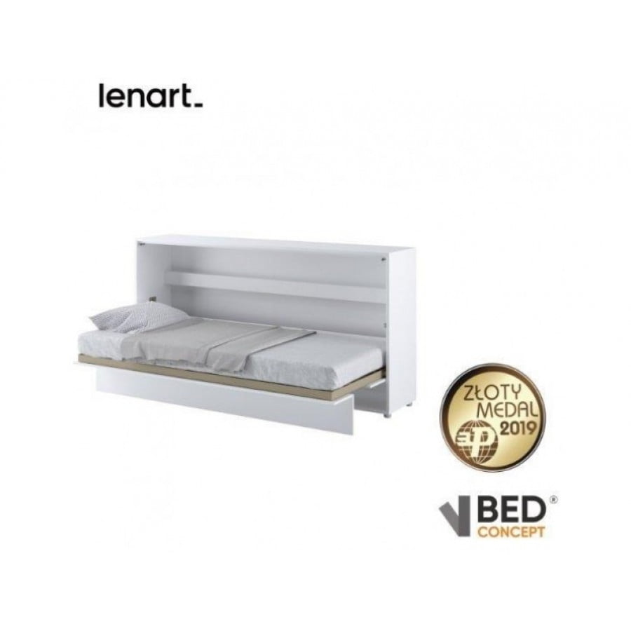 Vodoravna stenska postelja ZVONČEK je primerna za vzmetnico 90cm širine. Opremljena je z dodatnimi notranjimi policami. Primerna je tudi za majhno
