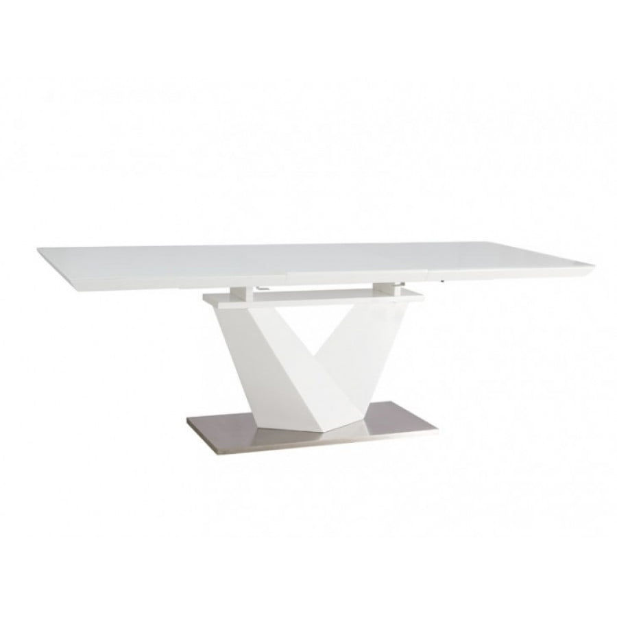 Moderna miza ALEN 2 v kombinaci barve bela visoki sijaj in belega stekla, bo prinesla svežino v vaš prostor. Miza je narejena iz kakovostnih materijalov.